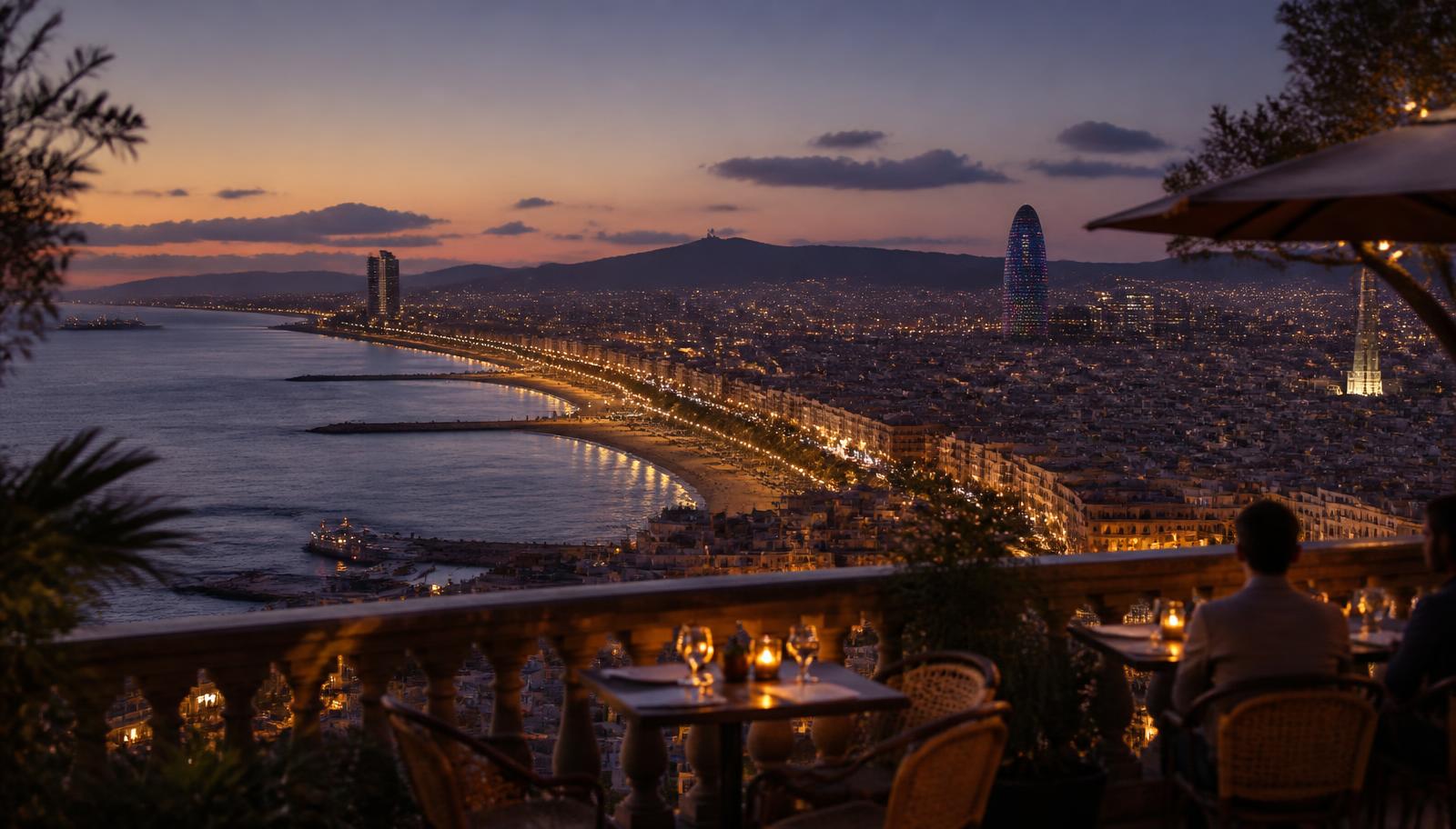 Barcelona ao anoitecer, Espanha